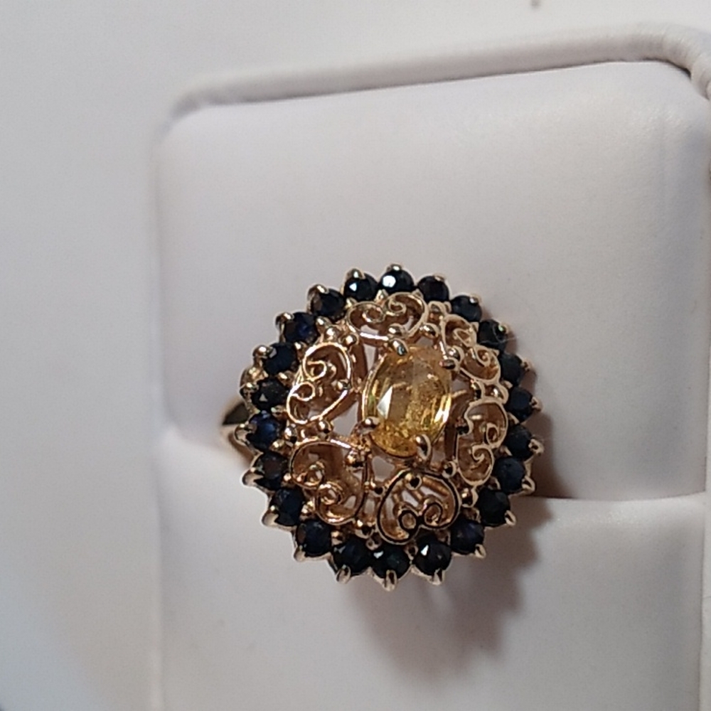 14k Citrine and Sapphire exquisite ring NEW